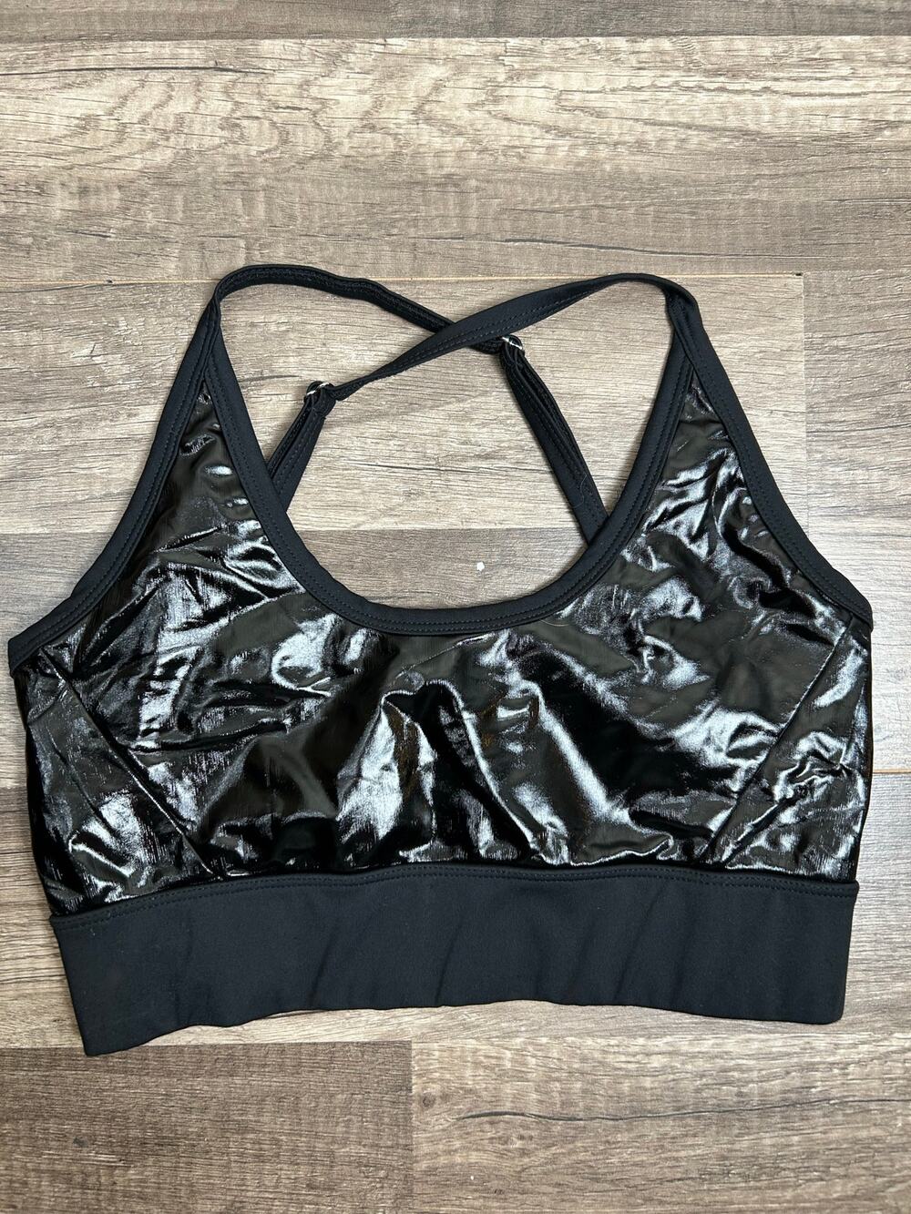 Heroine Sport Bra Size Small Black Shiny Workout Gym Rave Top Adjustable Straps